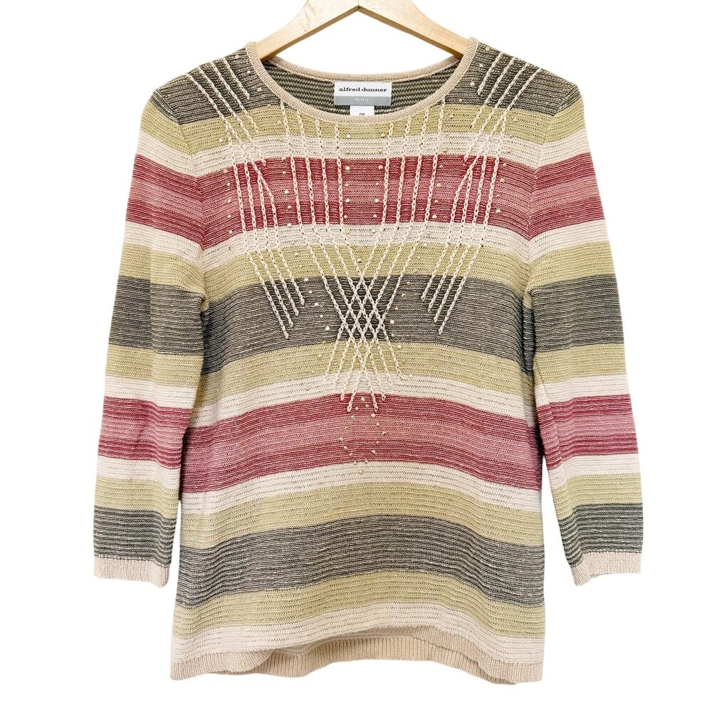 Alfred Dunner Striped Knit 3/4 Sleeve Sweater Sz PM